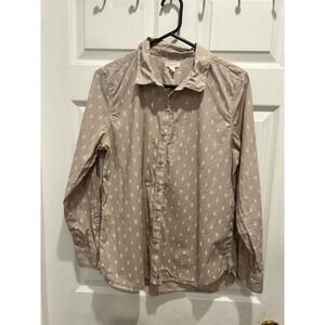 Garnet Hill Signature‎ Organic Pima Cotton Shirt Sz 12 Beige Tan Button Down